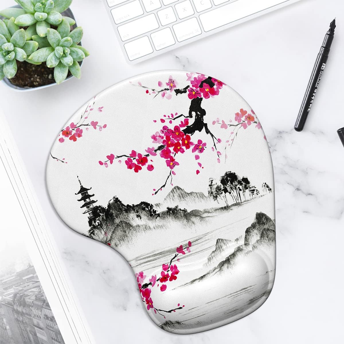 ITNRSIIET Ergonomic Mouse Pad with Gel Wrist Support Wrist Rest Smooth Surface Non-Slip PU Base Comfortable Office Supplies Pain Relief, 9.5 x 8 inches, Beach