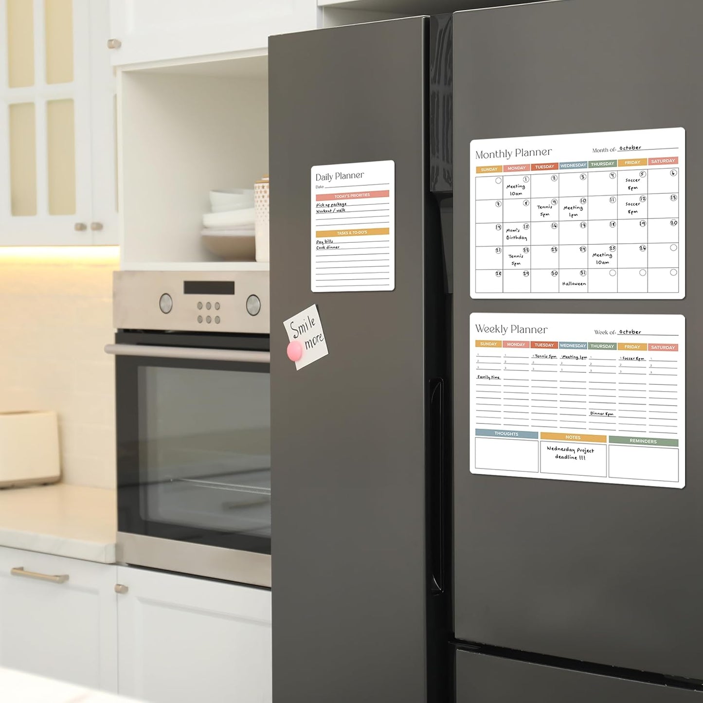 Beautiful Magnetic Dry Erase Calendar Set of 3 - Easy-to-Erase Whiteboard with Marker & Premium Magnet for Your Fridge - The Perfect Weekly and Monthly White Board Organizer for Everyday Planning