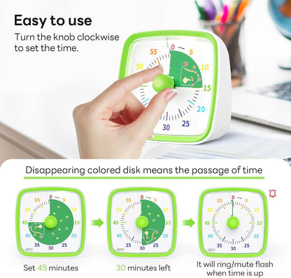 Yunbaoit Visual Timer with Night Light, 60-Minute Countdown Timer for Kids and Adults, Silent Classroom Timer, Time Management Tool for Home, School, or Work (Light Blue)
