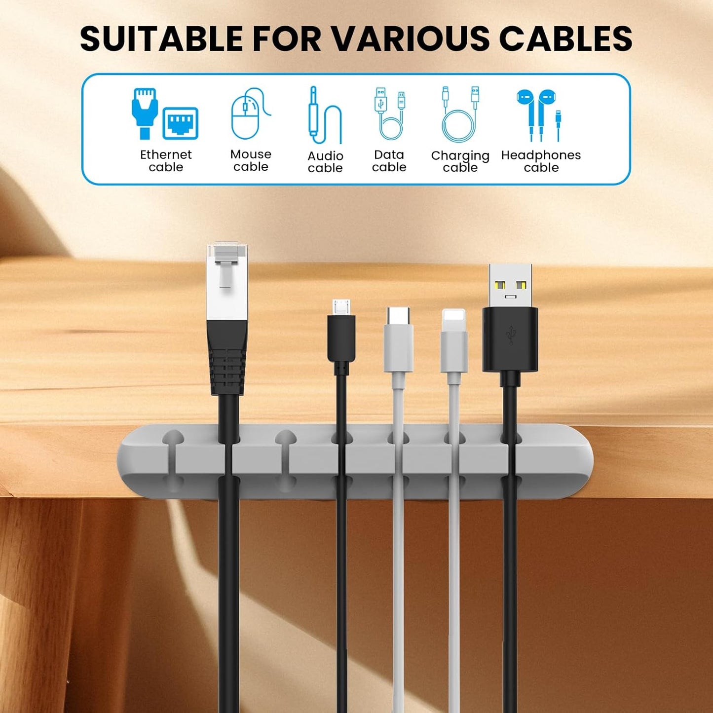 AHASTYLE Cable Organizer Holder 5 Slots Desktop Cord Wire Clips Keeper for Organizing USB Cable/Power Cord/Wire Home Office and Car (Pink)