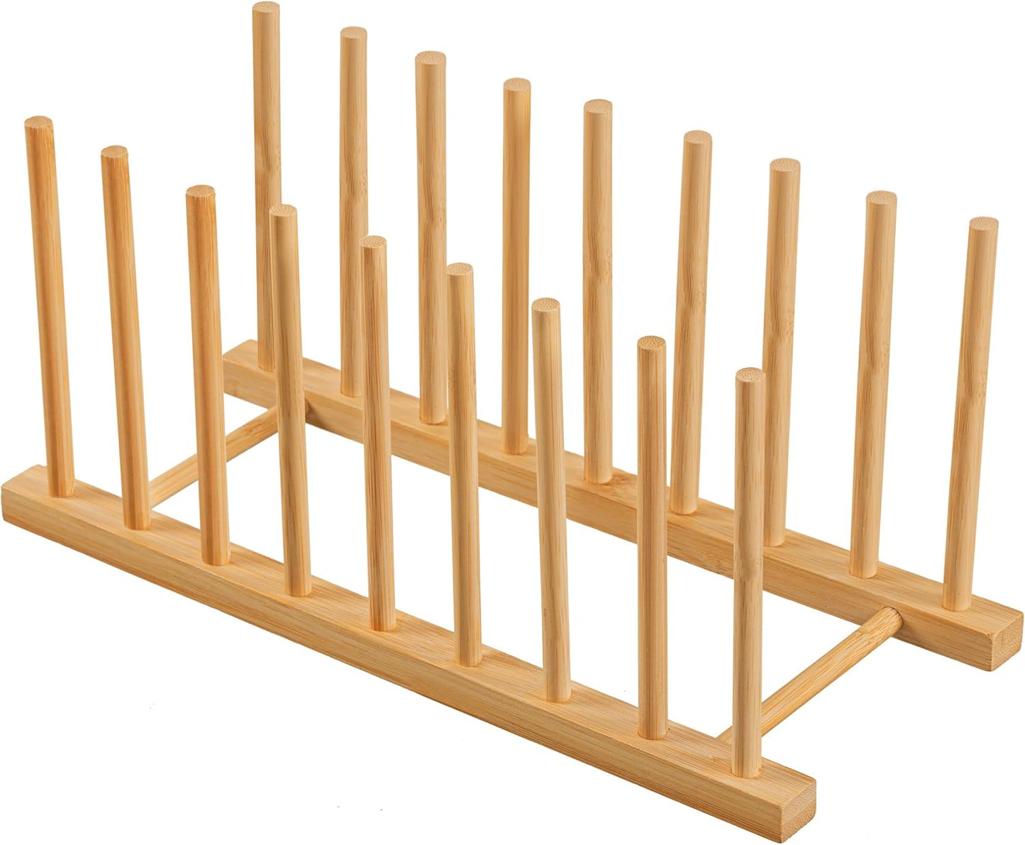 HBlife Heighten and Widen Bamboo Dish Drying Rack Plate Bowl Cup Book Pot Lid Cutting Board Stand Drainer Storage Holder Organizer for Kitchen Cabinet