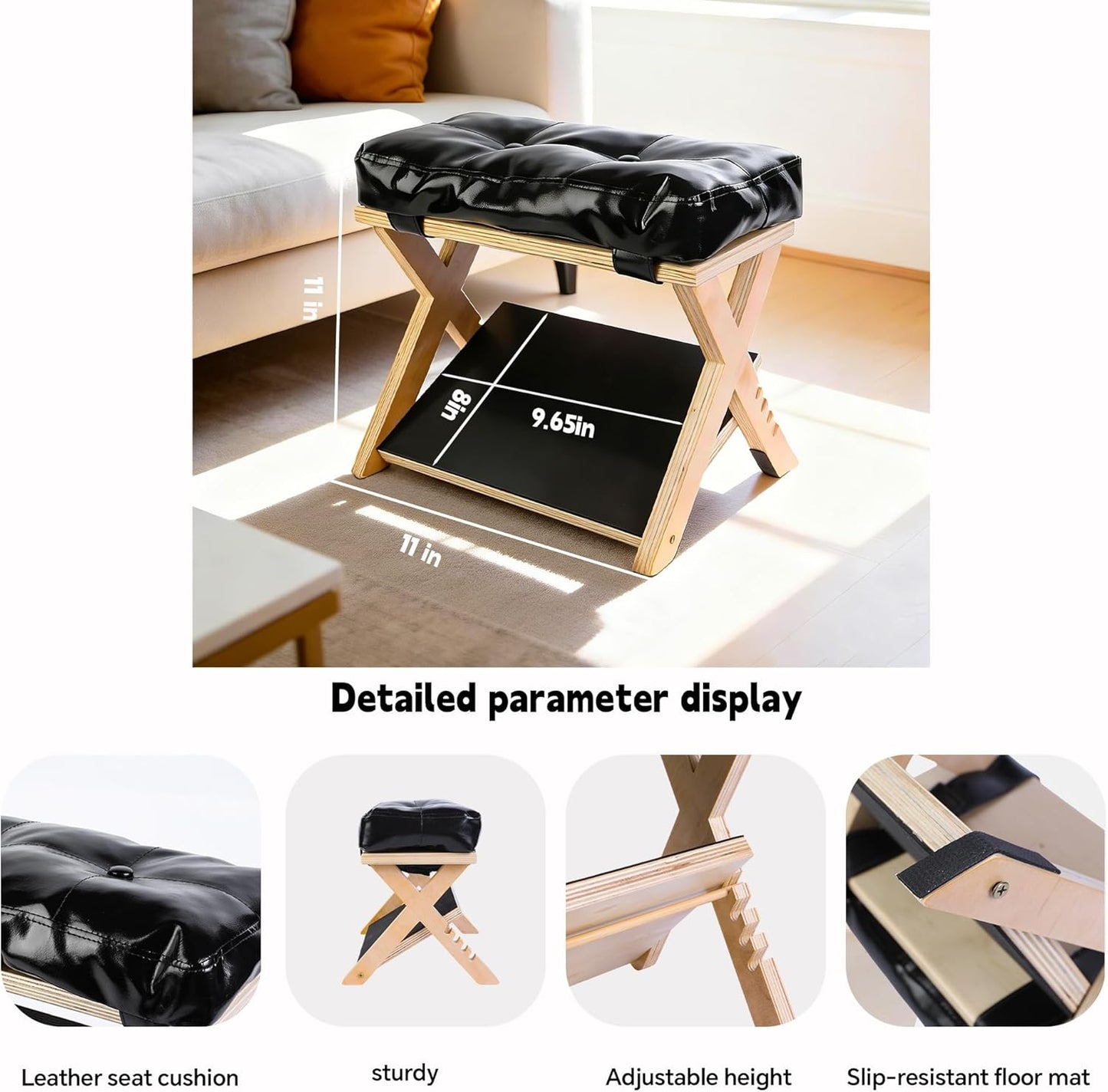Adjustable Foot Rest for Under Desk at Work – 4 Height Levels Wooden Ergonomic Footstool Base Foot & Leg Rest for Office,Gaming,Home (Regular)