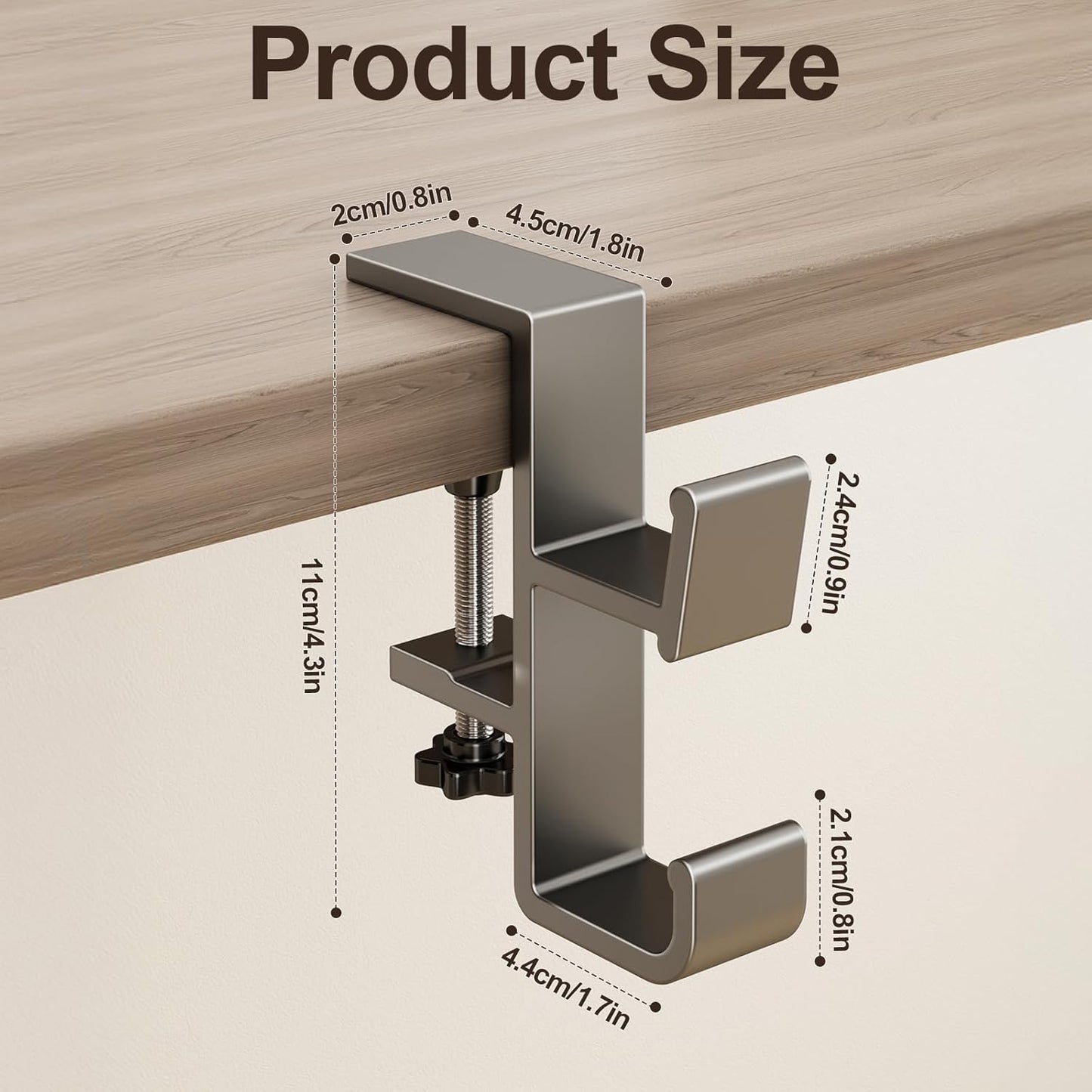 Desk Hook for Bag, Purse Hook for Table, Under Desk Handbag Hanger, Aluminum Backpack Holder, Desk Mount Hook for Umbrellas, Headphone, Cream