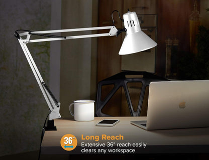 Bostitch Office VLF100 LED Swing Arm Desk Lamp with Clamp Mount, 36" Reach, Includes LED Bulb,Black