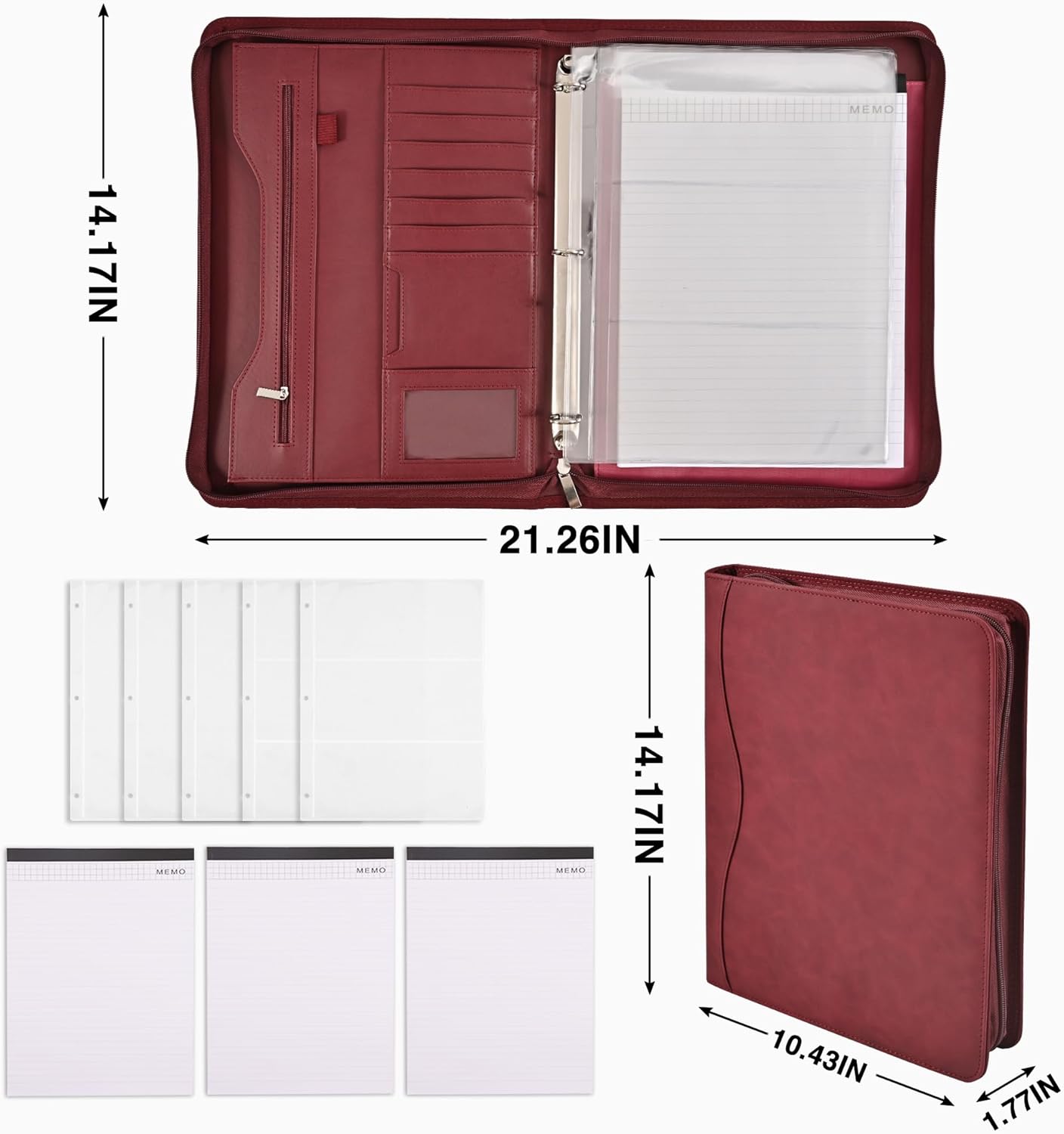 Padfolio Portfolio Folder Binder-Organizer Planner Notebook Zippered Portfolio Padfolio for Women & Men with Document Sleeve,Letter/A4 Size Clipboard,Business Card Holders (Brown Leaf)