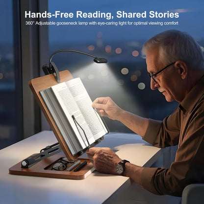 OPTIXCELL Book Stand for Reading with Light, Book Holders for Reading Hands Free, Adjustable Height & Angle, Fits Cookbook Recipe, Textbook, Foldable for Kitchen, Office, School,Gift for Book Lovers