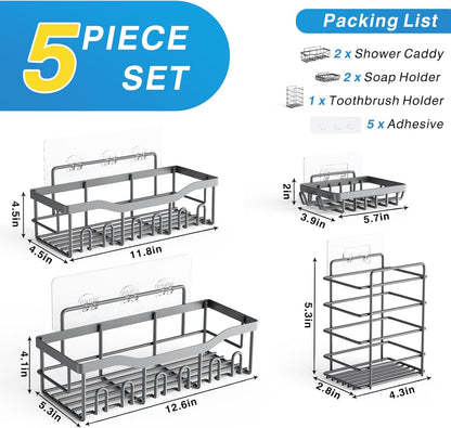 EUDELE Adhesive Shower Caddy, 5 Pack Rustproof Stainless Steel Bath Organizers With Large Capacity, No Drilling Shelves for Bathroom Storage & Home Decor