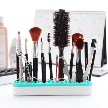 TANG SONG 2 PCS Rectangle Silicone Make up Brush Holder Cosmetic Storage Box Desktop Organizers (Black)