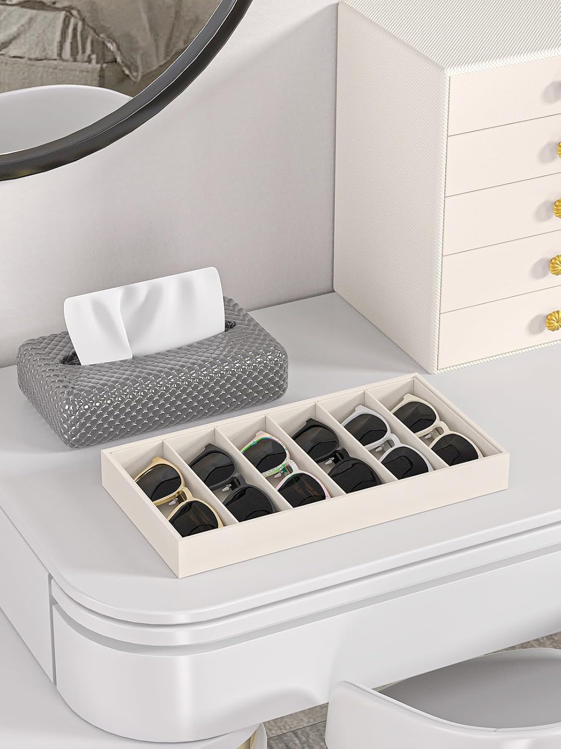 Sunglass Organizer Tray,Eyeglass Storage for Multiple Glasses,Jewelry and Sunglasses Drawer Organizer (Beige 2)