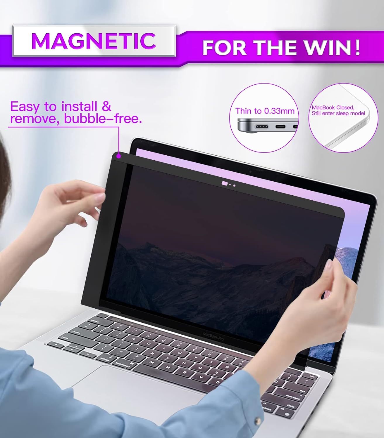 PYS Magnetic Laptop Privacy Screen Filter 15.6 Inch 16:9 - Detachable Computer Screen Privacy Shield, Anti-Glare Blue Light, Removable 15.6" Screen Protector for Lenovo, HP, Dell, Acer, ASUS