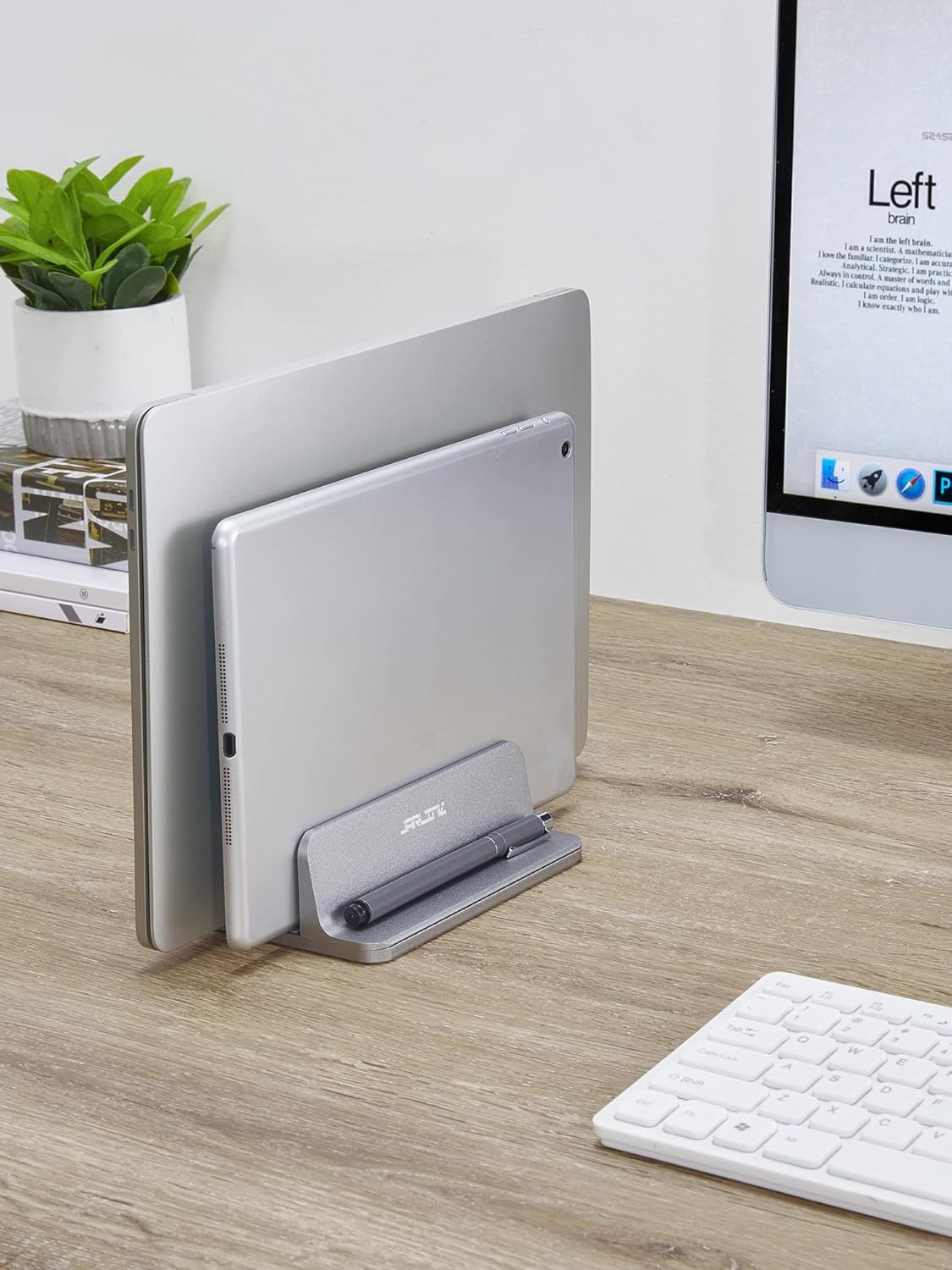 JARLINK Vertical Laptop Stand Holder, Aluminum Double Desktop Stand Holder with Adjustable Dock (Up to 17.3 inch), Compatible with MacBook, Surface, Chromebook, and Gaming Laptops, Silver