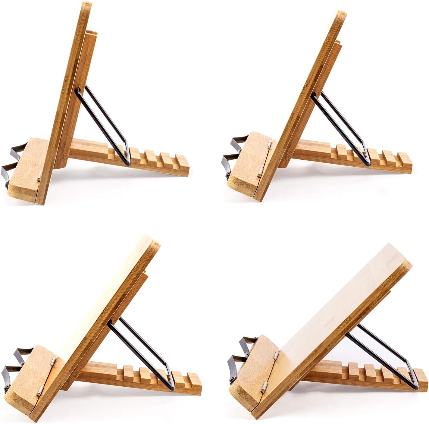 Large A+ (15.4 x 11) Inch XL Bamboo Book Stands & Holders for Reading Hands Free in Bed,Cookbook,Textbook,Law,with 6 Adjustable Height Document Stand