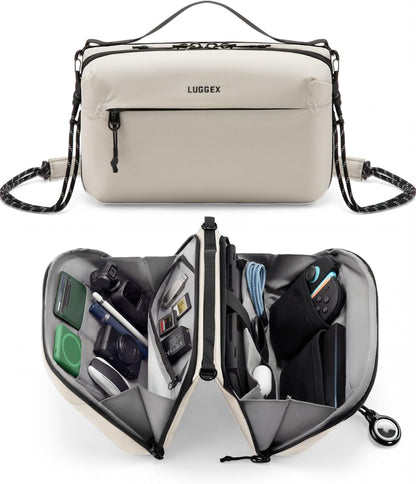 LUGGEX Large All-in-One Tech Pouch, CBX01 Cable Organizer Bag with Removable Crossbody Strap, Double Accessories Bag & Water Resistant for Kindle, Chargers, Cord, Earphone for Travel Office, Black