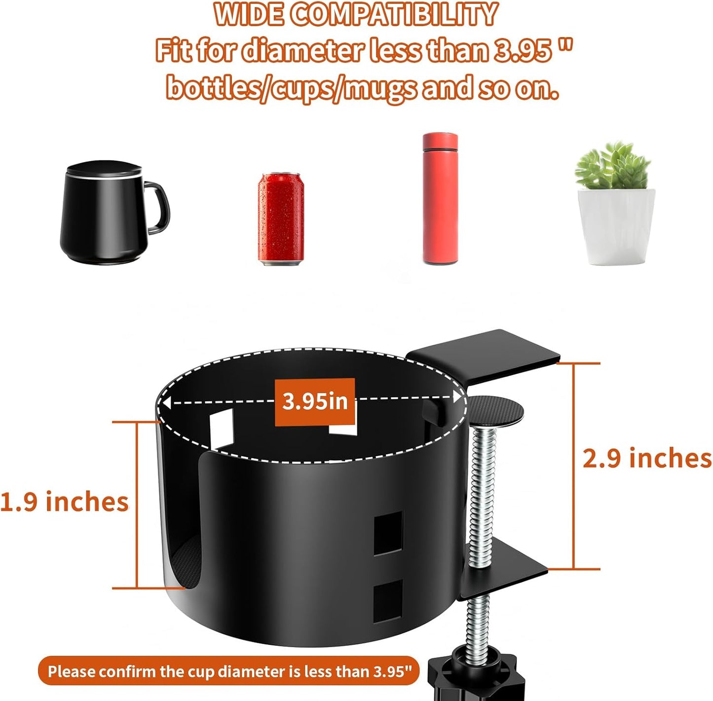 Deeper Desk Cup Holder, OOKUU Anti-Spill Cup Holder for Desk or Table, Sturdy and Durable, Easy to Install, Enough to Hold Coffee Cups, Water Bottles, Gaming PC Office Accessories, Black