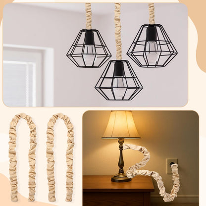 Hahafelt 4 Pcs 6 ft Fabric Cord Cover Decorative Cord Cover Burlap Cable Chain Sleeve for Chandelier Lamps Lighting Wires Cable Management