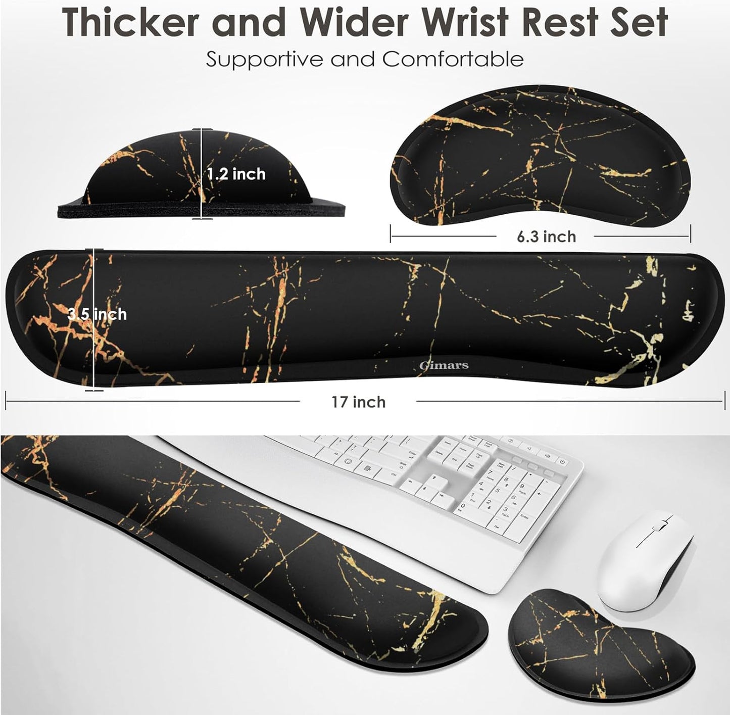 Gimars Upgrade Enlarge Silky and Superfine Fabric Gel Memory Foam Keyboard Wrist Rest Set, Ergonomic Keyboard Mouse Wrist Support for Typing Pain Relief, Comfort for Office, Gaming, Computer, Black