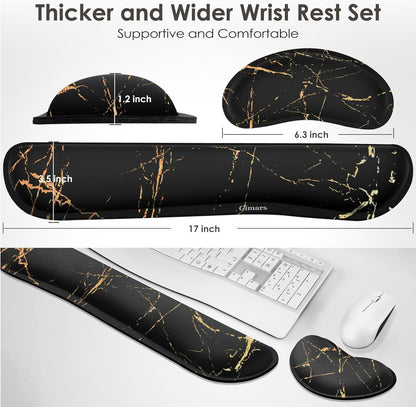 Gimars Upgrade Enlarge Silky and Superfine Fabric Gel Memory Foam Keyboard Wrist Rest Set, Ergonomic Keyboard Mouse Wrist Support for Typing Pain Relief, Comfort for Office, Gaming, Computer, Black