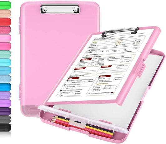 Sooez Clipboard with Storage, Clip Board 8.5 x 11 with Pen Holder, Plastic Organization Case Box for Letter Legal A4 Size Paper, Low Profile Clip, Nurses Teachers Must Haves, School & Office Supplies