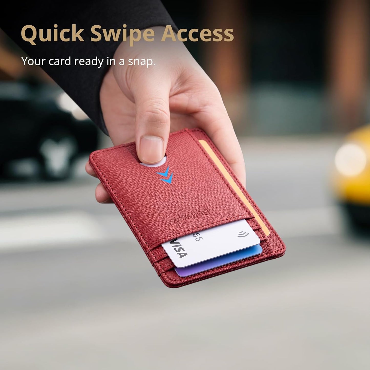 Buffway Slim Minimalist Front Pocket RFID Blocking Leather Wallets for Men and Women - Carbon Fiber Black - Colors A