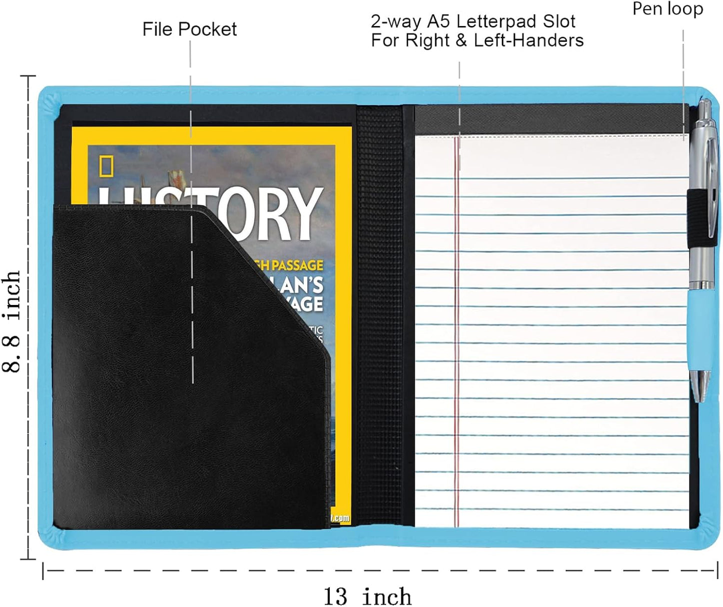 Padfolio/Portfolio Binder, Mini Padfolio Portfolio Binder 5 x 8 Legal Writing Pad, A5 Document Organizer Folder for Men Women, Black