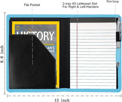 Padfolio/Portfolio Binder, Mini Padfolio Portfolio Binder 5 x 8 Legal Writing Pad, A5 Document Organizer Folder for Men Women, Black