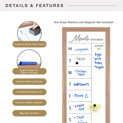 MCS Dry Erase Weekly Planner 11x24 Walnut Framed Calander Whiteboard for Wall, Plan Your Week with Family Weekly Planner for Dinners, Sports, Events & More