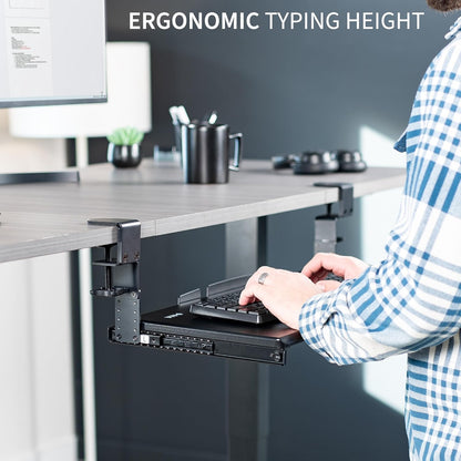 VIVO Large Height Adjustable Under Desk Keyboard Tray, C-clamp Mount System, 27 (33 Including Clamps) x 11 inch Slide-Out Platform for Typing, White, MOUNT-KB05HW