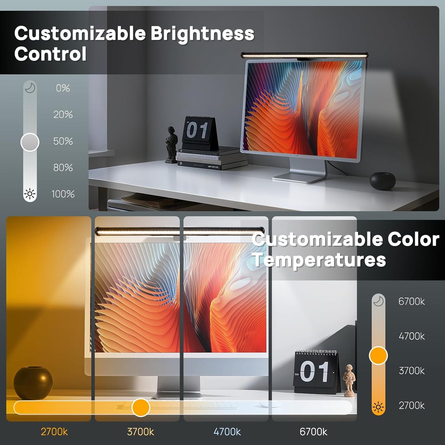 Hive Vibes 17" Smart Monitor Light Bar with RGB Backlight, Wireless Remote and App Control, Multiple Temperatures, Stepless Dimming, Eye Care, Anti-Glare Desk Lamp for Home, Office and Gaming