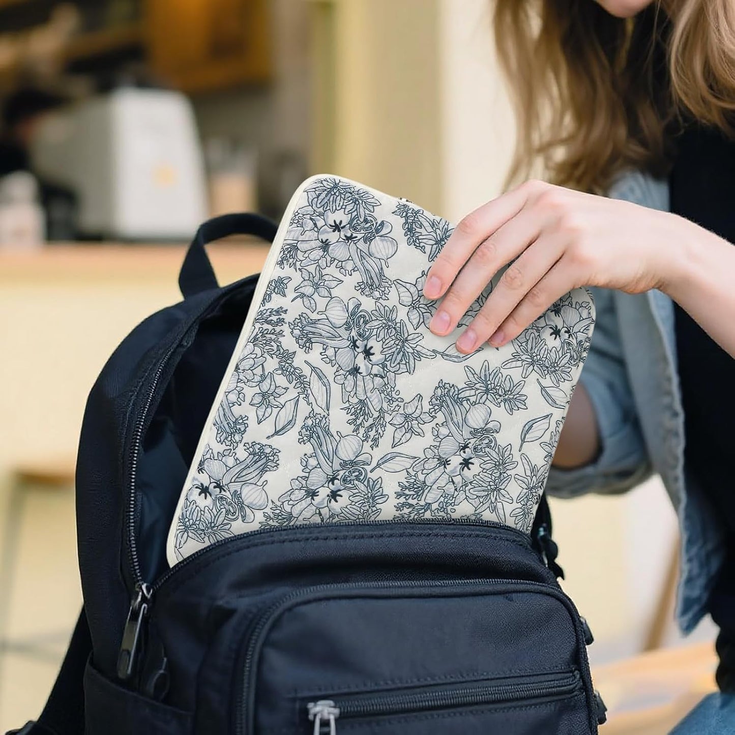 Puffy Laptop Sleeve 13 Inch Cute Quilted Laptop Protective Case Padded Floral Computer Sleeve for MacBook (A-Blue, 13 Inch)