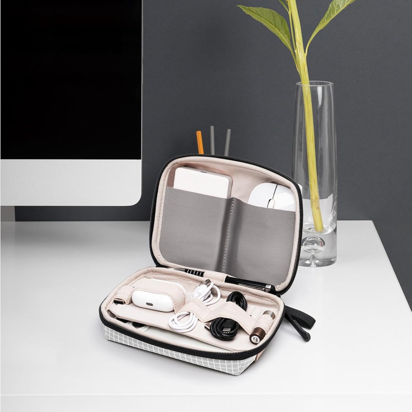 SIMTOP Small Electronics Organizer Travel Case, Portable Tech Case Pouch for Cable, Charger, Phone & Earbuds – Water-Resistant Cord Storage for Commute, Office & Business Trip – Compact Design