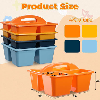 Kathfly 4 Pack Caddy Organizer with Handle, Stackable Organization Storage, Small Plastic Basket Classroom Caddy for Table Desk Office Pencil Kids Room Craft Art Teacher School Supplies (Blue Orange)