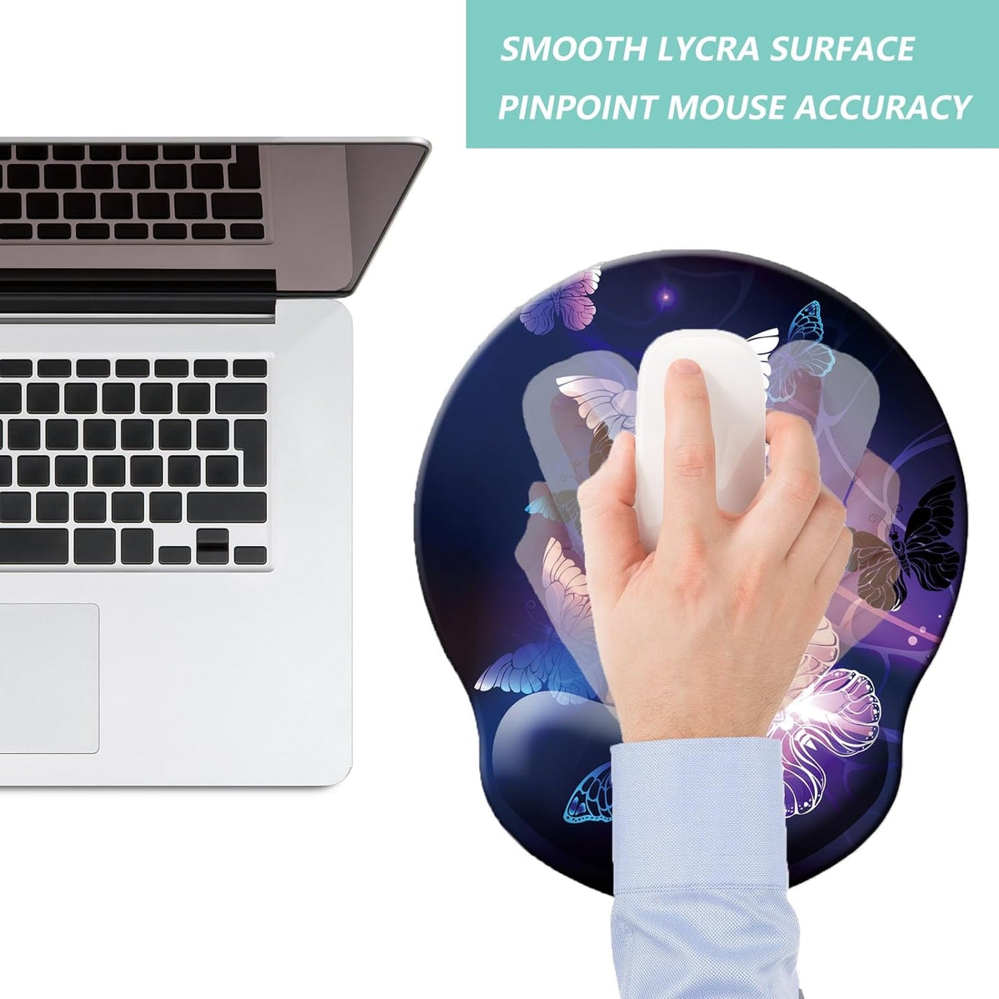 Mouse Pad with Wrist Support, Ergonomic Mouse Pad with Memory Foam Wrist Rest Cushion, Non-Slip Rubber Base Gaming Mice Pad for Home Office Computer Laptop, Flowers Grass