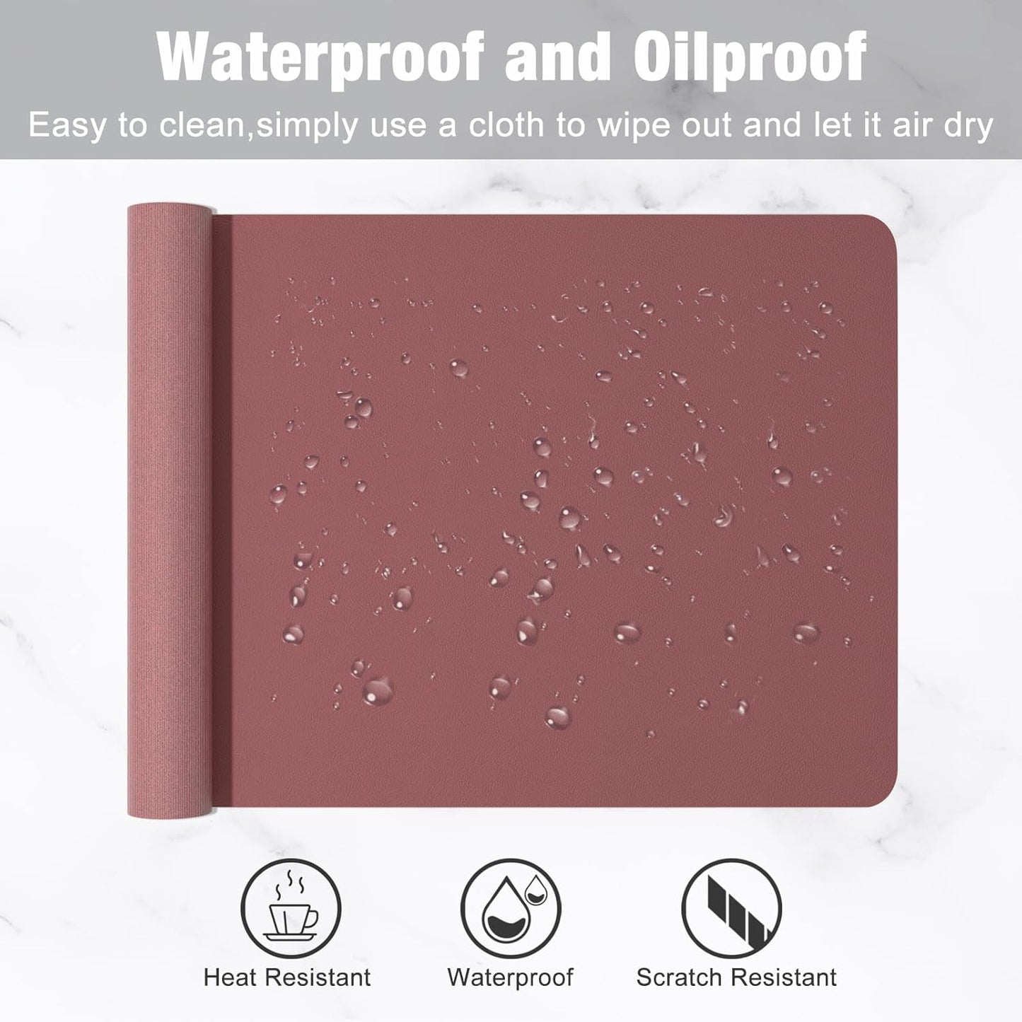 Hsurbtra Desk Pad, 23.6" x 13.8" PU Leather Desk Mat, M Extended Mouse Pad, Waterproof Desktop Blotter Protector, Non-Slip Ultra Thin Small Laptop Keyboard Writing Mat for Office Home, Pink