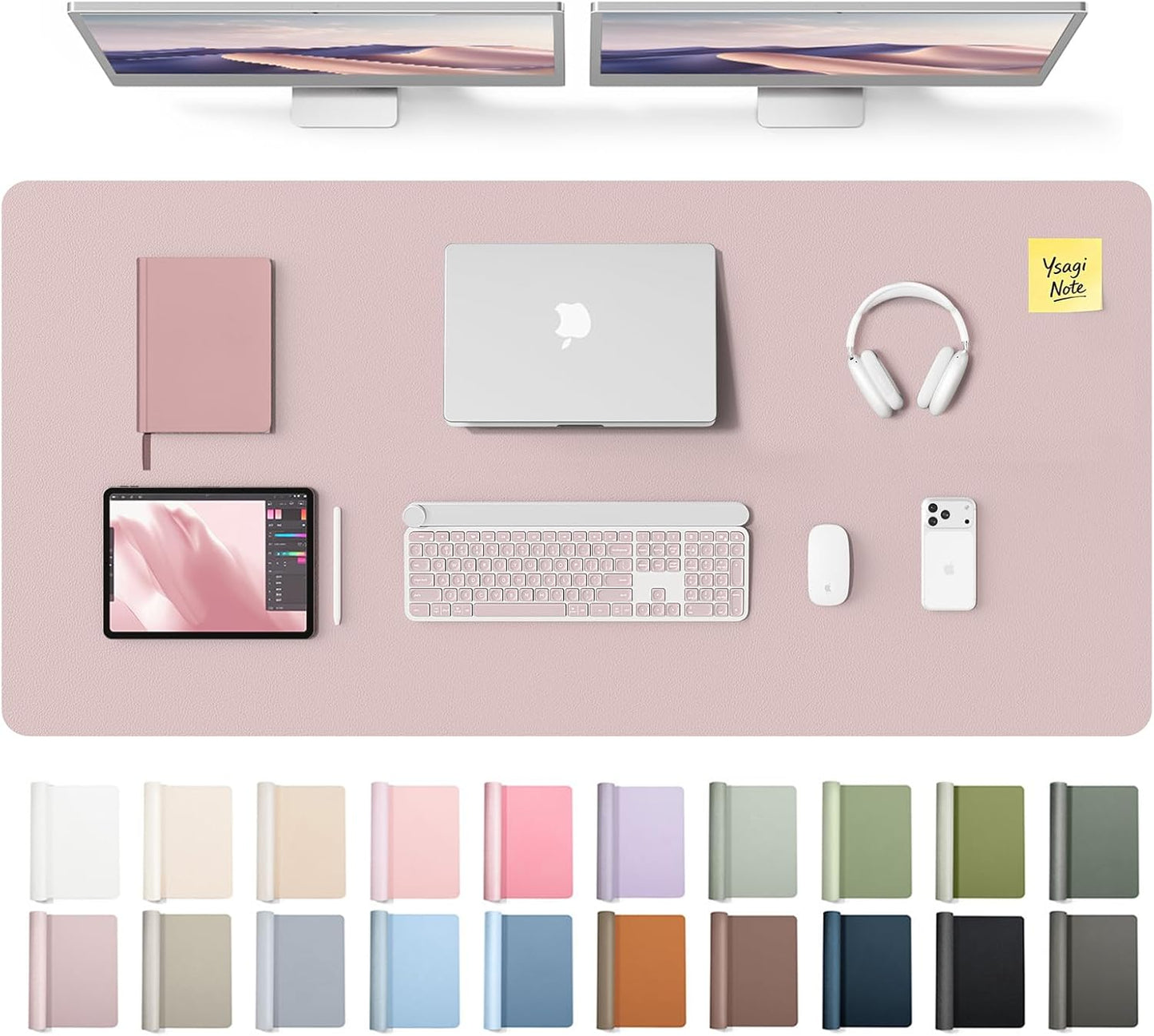 YSAGi Leather Desk Pad Protector, Large Mouse Pad, Non-Slip PU Leather Desk Blotter, Waterproof Writing Pad for Office and Home (31.5" x 15.8", Eggshell) - Colors A