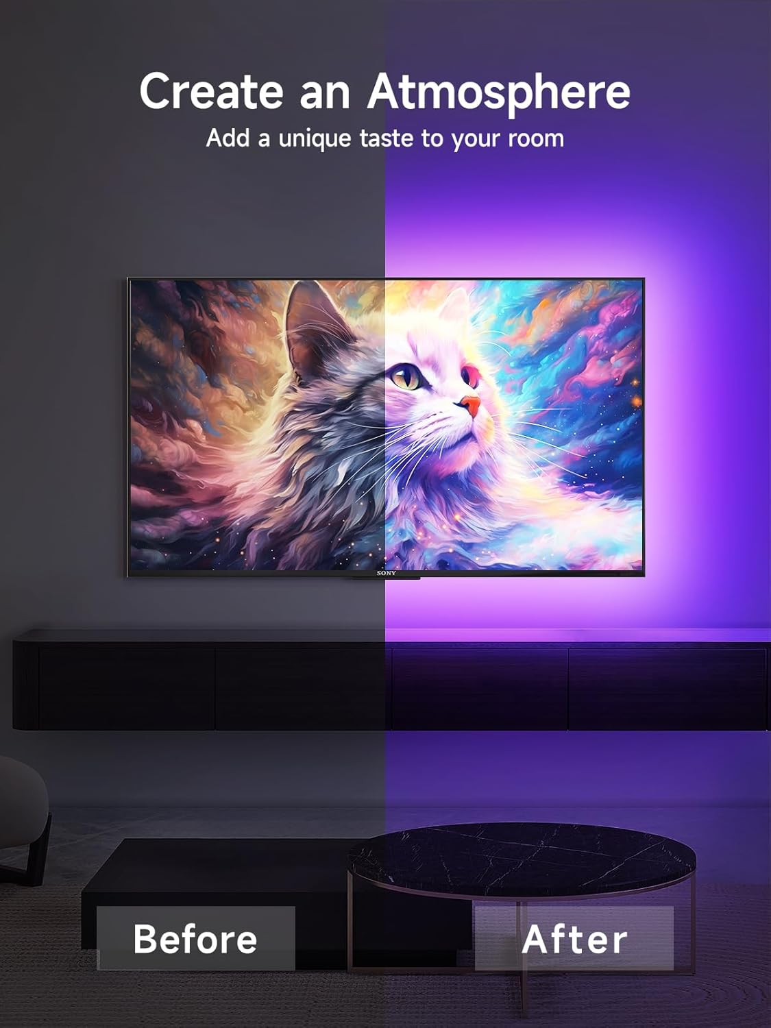 KANTUTOE LED Lights for TV, 16.4ft TV LED Backlight for 45-75 Inch TVs, RGB TV Backlight Behind with Music Sync, Smart APP and Button Control Strip Lights USB Powered for Bedroom/Gaming