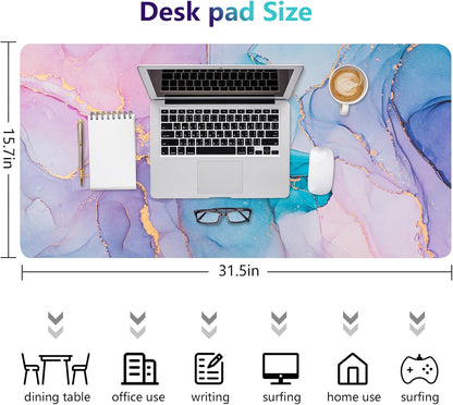 Dual-Sided Desk Pad, Large Mouse Pad - Natural Cork & PU Leather Non-Slip Waterproof Desk Mats for Office and Home (Blue, 31.5" x 15.7")