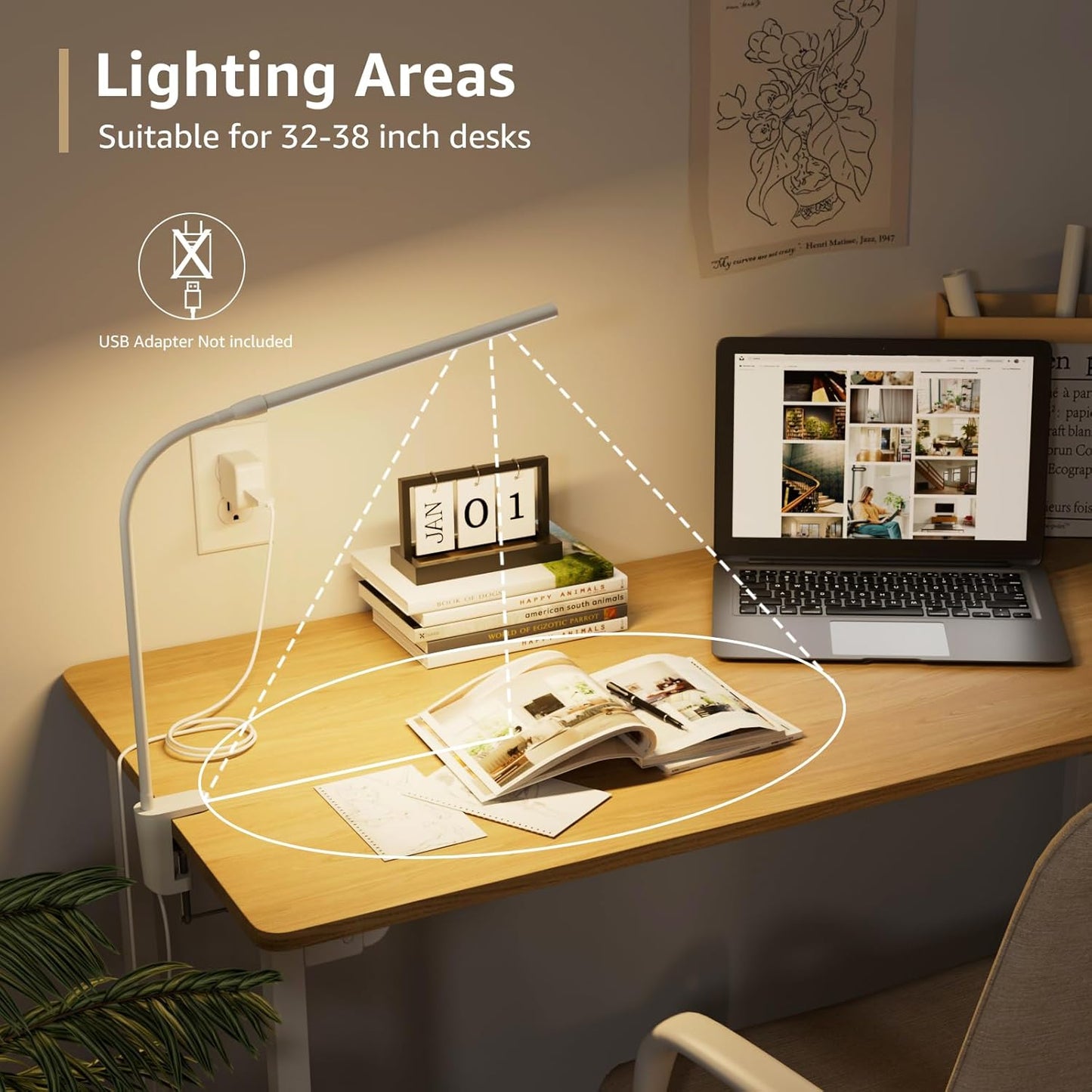 Lepro Clip on Desk Lamp LED Reading light Dimmable USB Small Clamp Lamp with 3 Color Modes 10 Brightness, Adjustable Flexible Gooseneck Table Light for Bed Headboard, Nail, Home Office,Computer(Black)