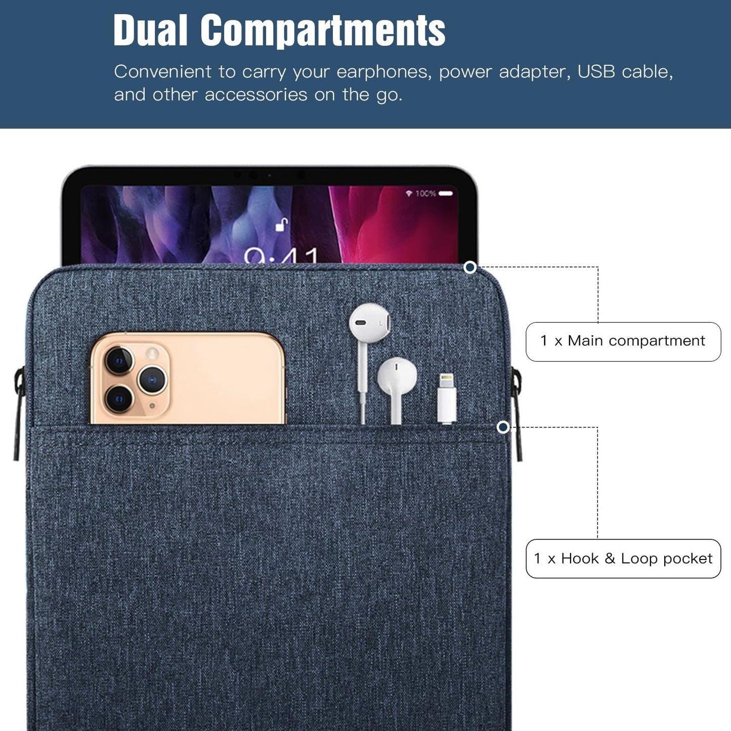 TiMOVO 9-11" Tablet Sleeve Bag for iPad 11-inch A16 2025, iPad 10.9"/10.2"| Air 11 Inch/5th/4th Gen. 10.9", Galaxy Tab A9+/A11Plus 11", Protective Bag Fit Smart Keyboard, Dusty Blue