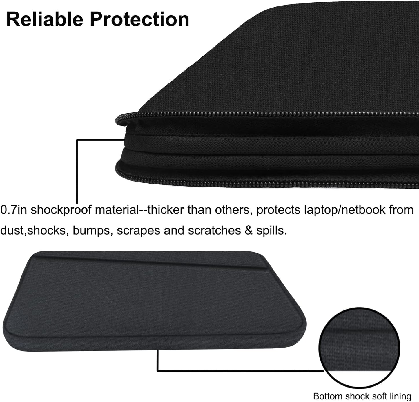 Laptop Sleeve 15.6 inch, Durable Computer Carrying Bag Protective Case Briefcase Handbag with Front Pocket, Slim Laptop Cover for 15-16 Inch HP, Dell, Lenovo, Asus, Notebook, Black