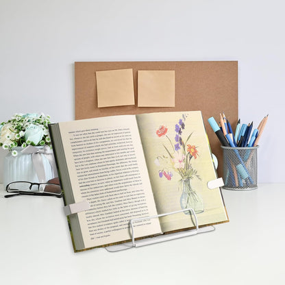 Metal Desk Book Stand for Reading with Adjustable Clips, Hands-Free Foldable Book Holder for Kids, Portable Document Stand for Desk, Display Stand for Recipes, Cookbooks, Tablets - Black