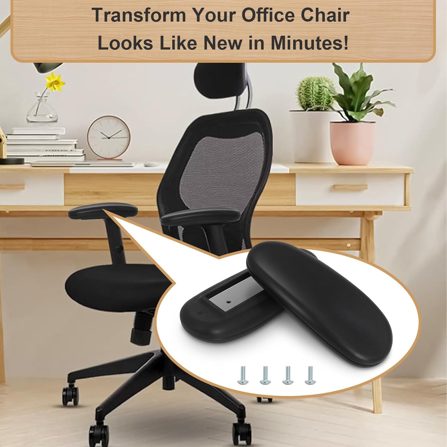 Podoy Office Chair Armrest Pads Replacement Fits Univeral Desk Chair Arms with Mounting Hole Patterns Screws, Desk Armrest Cover 4" x 10" (Pack of 2)