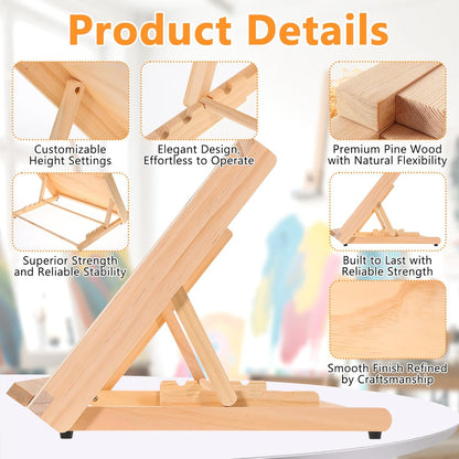 2PCS Tabletop Easel for Painting 17.7"x11.8" Adjustable Angle Portable Easel Tabletop Wooden Easel Stand for Canvas Book Artwords Display