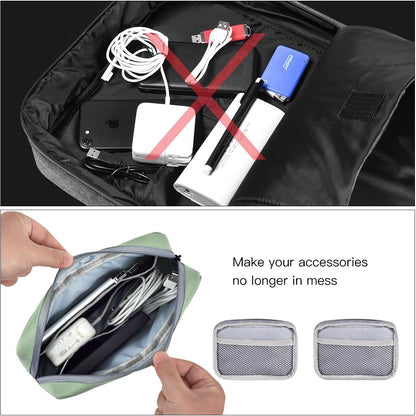 imComor Universal Electronics Accessories Case, 2-Pack Portable Soft Carrying Case Bag Wire Cable Organizer for Hard Drive, Power Adapter, Laptop Mouse, Cosmetics Kit, Small+Big-Black