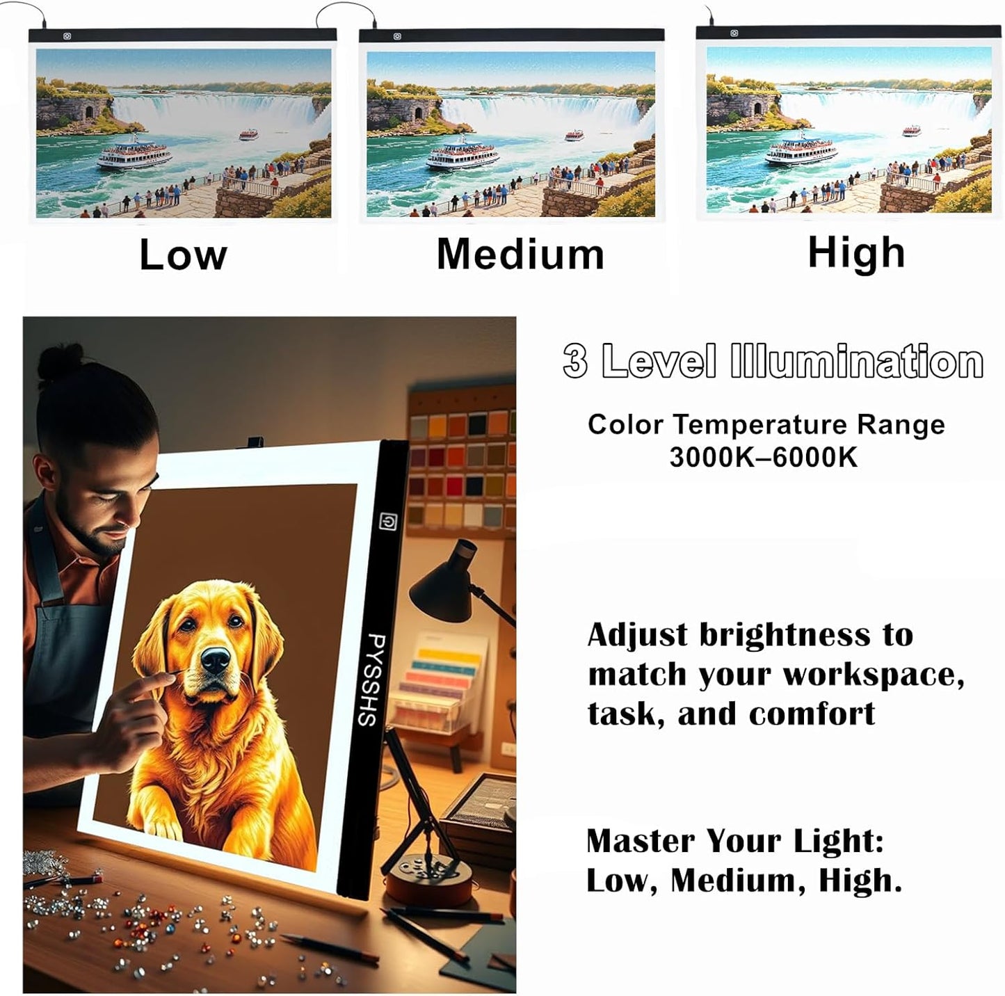 Large A2 LED Light Pad for Diamond Art Painting & Tracing, USB-Powered Light Board with 3 Brightness Levels - Includes Clips & Painting DIY Tools Kit