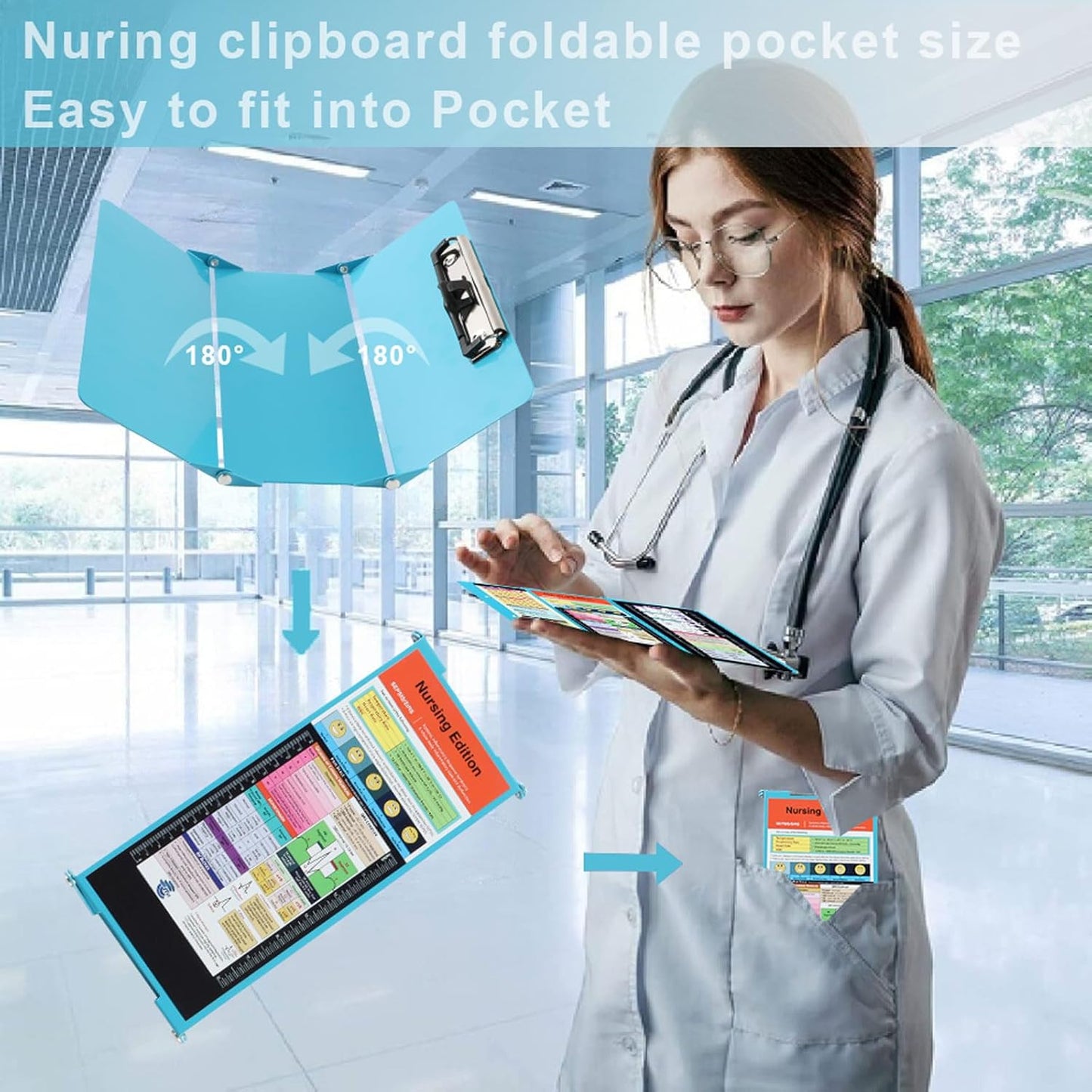 Foldable Nursing Clipboard with Storage - Portable & Compact Medical Clipboard for Nurses, Doctors, and Students - Includes Medical Reference Cheat Sheets and Pen Holder(Purple)