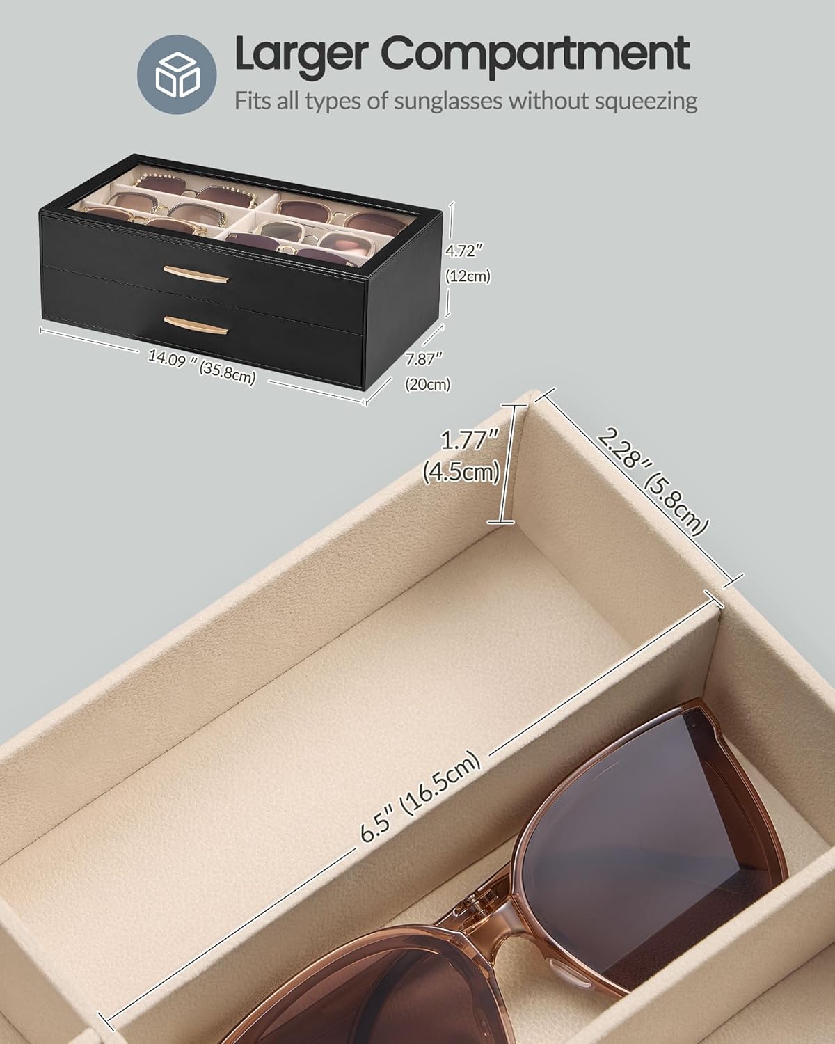 Lolalet Sunglasses Organizer for women, Multi Eyewear Storage Box with Drawer, Glasses Case Display Holder with Clear Top
