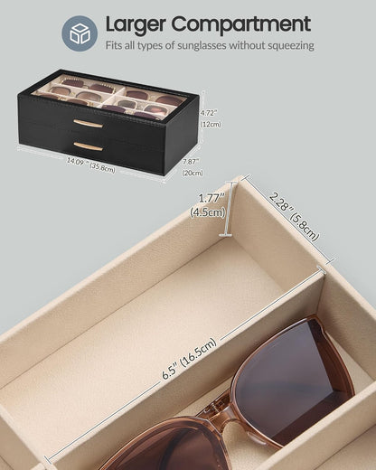 Lolalet Sunglasses Organizer for women, Multi Eyewear Storage Box with Drawer, Glasses Case Display Holder with Clear Top