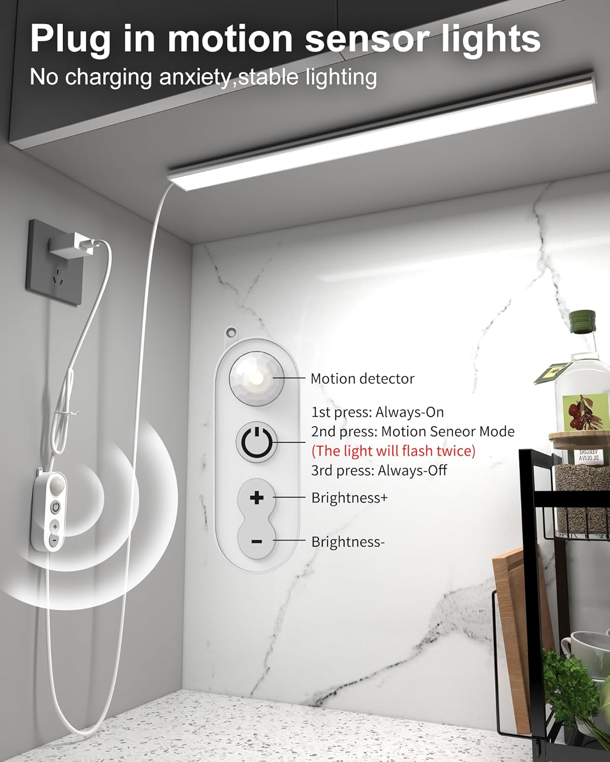 ASOKO Under Cabinet Led Lighting, 12 Inch Light Strip Bar, Daylight White 5000K Dimmable Plug in USB Light, Small Thin Led Under Counter Lighting for Kitchen/Room/Shelf/Desk/Display Case