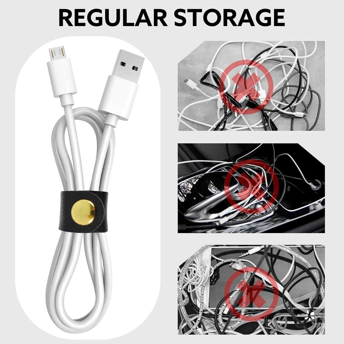 10 Pcs Cord Organizer, Portable Leather Cable Cord Stocking Stuffers for Men USB Straps Earphone Winder with Leather Handmade (Brown/white)