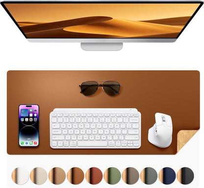 Aothia Dual-Sided Desk Pad - 25.6x13.7 inches Leather Desk Mat, Natural Cork Desk Pad Protector, Large Mouse Pad for Desk, Waterproof Desk Blotter Pad, Desk Writing Pad for Office Work/Home, Black
